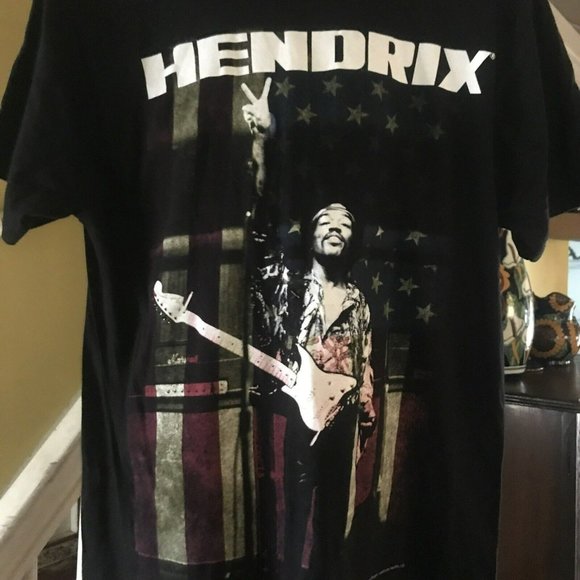 Jimi Hendrix Authentic Graphic Tee Image by Torben Dragsby American Flag Size S - Picture 1 of 1